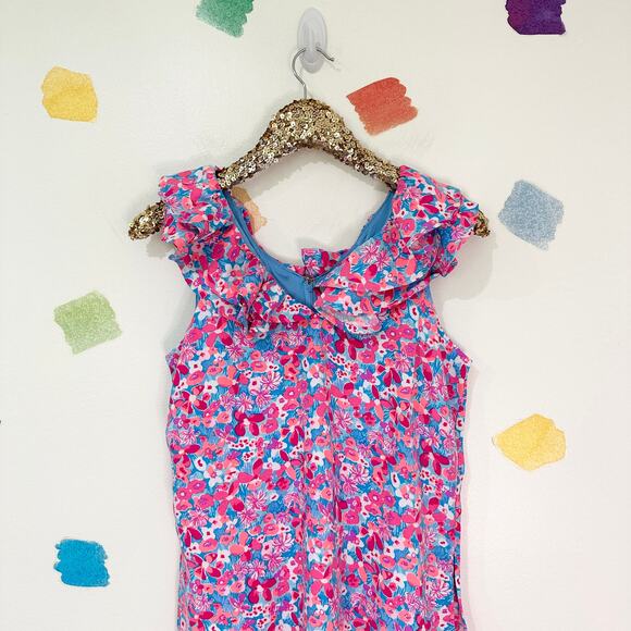8 Lilly Pulitzer Linwood Ruffle Pink and Blue Print Romper NWT - Picture 2 of 7